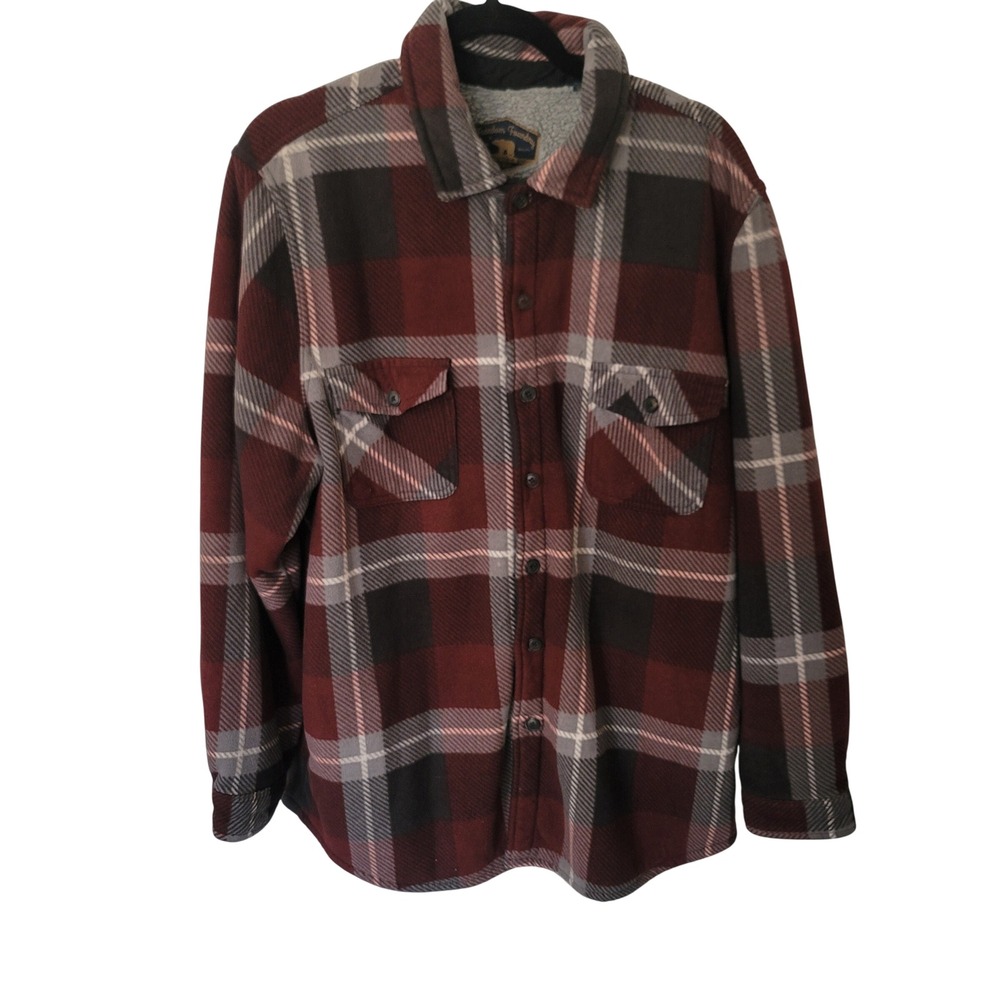 Freedom Foundry Shirt Jacket Mens XXL Burgundy Plaid Sherpa Lined Fleece Shacket
